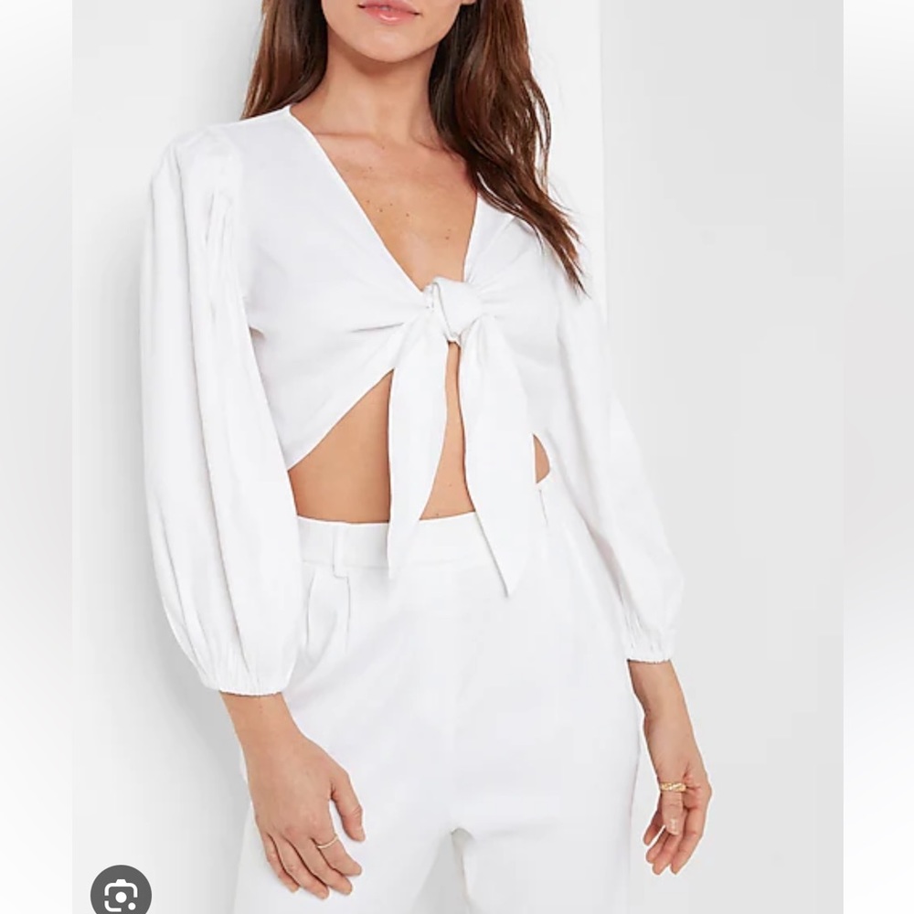 🆕 Express Linen Tie Front Crop Top